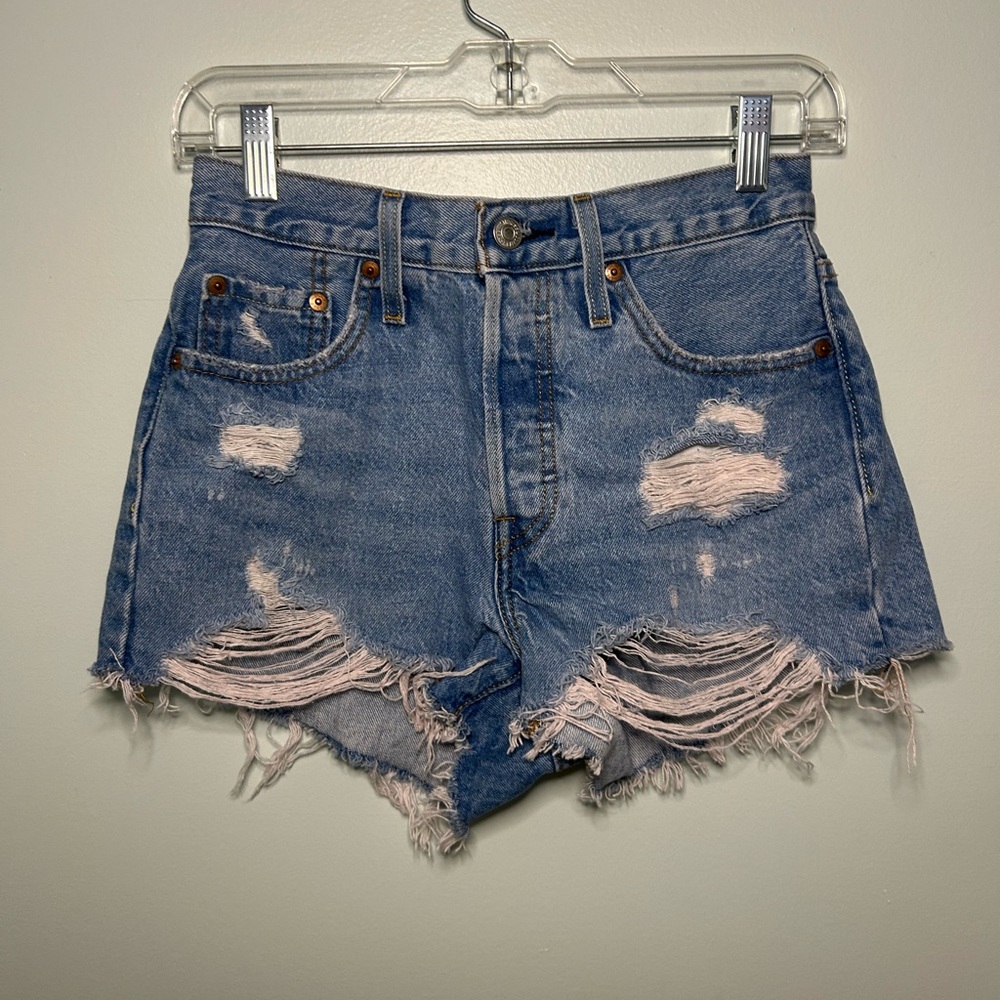 Levi's Blue Distressed Jean Shorts High-Waisted Cut-Off